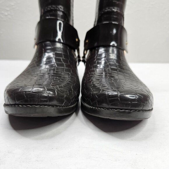 Michael Kors Rain Booties Dark Brown Croc Embossed Equestrian Rubber Rainboot - Picture 4 of 13